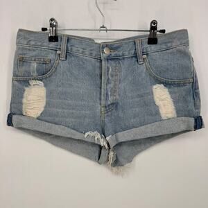 MINKPINK Distressed Denim Cutoff Shorts Light Wash Ripped Raw Hem Size S